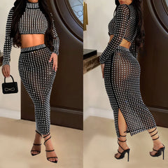 Rhinestone Strapless Top and Long Skirt Set