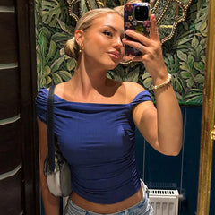 Diagonal Collar One Shoulder Asymmetrical Crop Tops