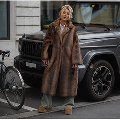 Faux Fur Lapel Fluffy Plush Warm Coat