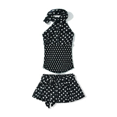 Polka Dot Halter Top Elastic Waist Mini Skirt Set