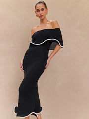 Strapless Ruffles Black Midi Dress