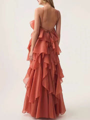 Halter 3D Flower Flounce Irregular Loose Maxi Dress