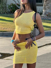 Solid Knit Top And Mini Skirt 2 Pcs Suit