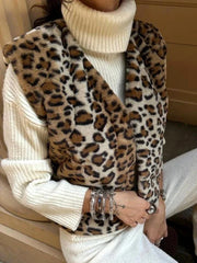 Leopard Print Faux Fur Sleeveless Jacket