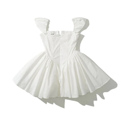 White Slit V Collar Short Sleeve Corset Style Mini Dress