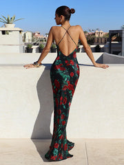 Floral Print Backless Maxi Dress