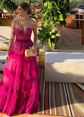 Sweetheart Tiered Ruffles Tulle Prom Dresses