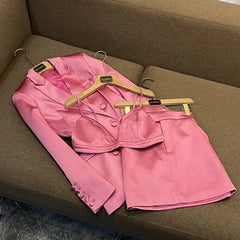 Pink Single Breasted jacket Suit two piece sets