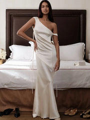 Satin Apricot Backless Long Dress