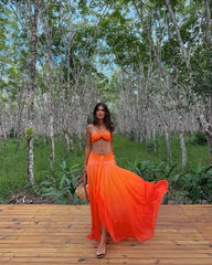 Gradient 3-Piece Bikini Skirt Thong Bathing Suit