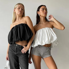 Solid Folded Two-Way Skirt Off Shoulder Tube Top