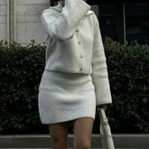 Lapel Cardigan Elastic Waist Mini Skirt Suits