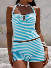 Color-Block Striped Knit Shorts and Crop Halter Top Set