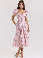 Mid-Calf Printed Backless Dress