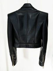 Women's Double Breasted Faux Leather Short Jacket