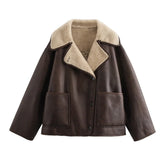 Double Color Solid Turn-Down Collar Coat
