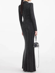 Pleated Diamond Asymmetrical Long Dress