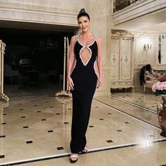 Black Diamond Bandage Sleeveless V-Neck Maxi Dress