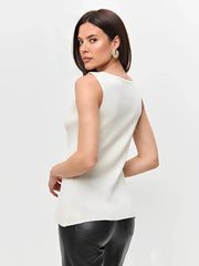 Metal Buckle Slit Knitted Vest Slim Sleeveless Top