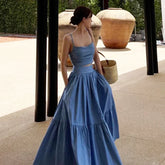 Denim Camisole Top Large Swing Long Skirt Suit