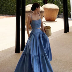 Denim Camisole Top Large Swing Long Skirt Suit