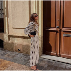 Plaid Puff Sleeve Long Skirt Suit Fashion Ruffles