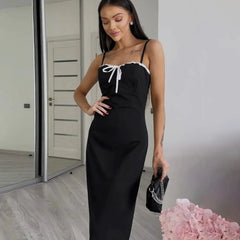 Open Back Lace Patchwork Black Maxi Dress