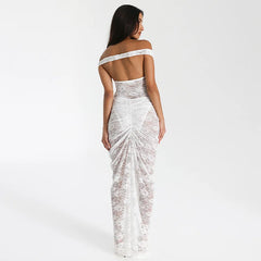 Lace Deep V Sleeveless Tight Split Long Dress