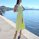 Knit Slit Solid High Waisted Vacation Dresses