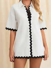 Contrast Short Sleeve Turn-Down Collar Mini Dress
