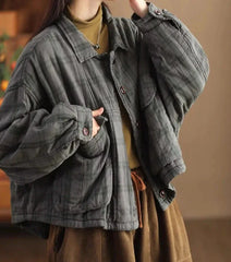 Vintage Cotton Linen Plaid Quilted Jacket