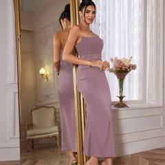 Strapless Velvet Solid Midi Dress