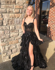 Lace Embroidery Glitter Prom Dresses