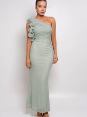 One Shoulder Ruffles Women Maxi Dress