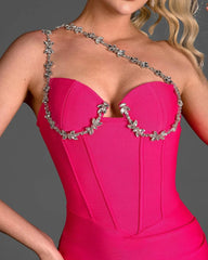 Rose Red Diamond One Shoulder Midi Dress