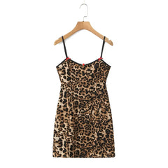 Bow Brown Leopard Print Sling Dress
