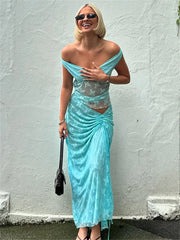 Elegant Summer Lace V-Neck 2-Piece Maxi Skirt Set