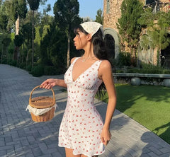 Ärmelloses Minikleid mit Kirschmuster für Damen