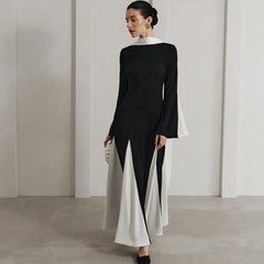 Ribbon Patchwork Pleated Long Dress