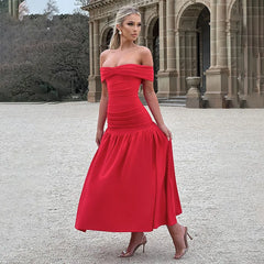 Slash Neck Off Shoulder Solid Dress