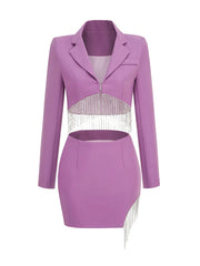 Purple Tassel Skirt and Long Sleeve Jacket Set