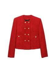 Tweed Wrist Sleeve Metal Buttons Short Blazer