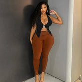 Beaded Deep V Halter Top