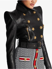 Women's Double Breasted Faux Leather Short Jacket
