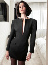Black Solid Long Sleeve Blazer Dress