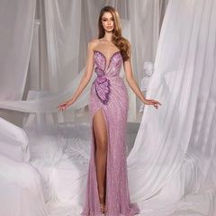 Strapless Mermaid Evening Dress with High Split
