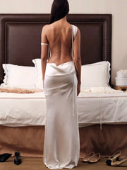Satin Apricot Backless Long Dress