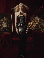 Backless Halter Mesh Sequin Maxi Dress