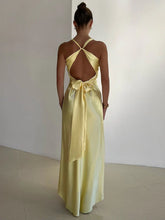 Satin V-neck Back Strappy Bow Maxi Dress
