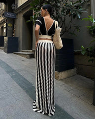 Striped Knitted Top and Long Skirt Set